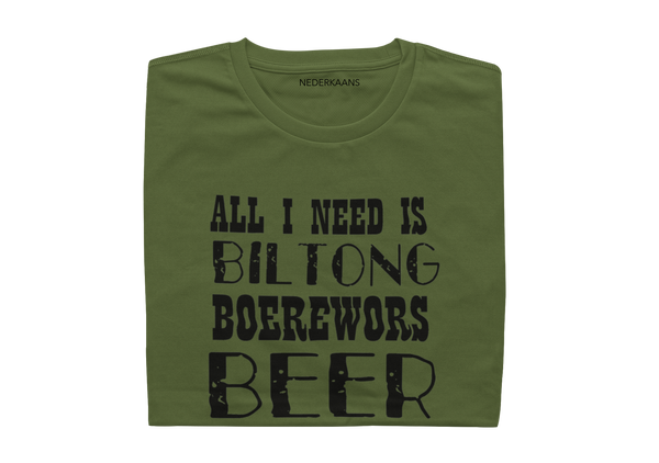 All I Need Is Biltong, Boerewors, Beer T-shirt, South African - Mens Shirt