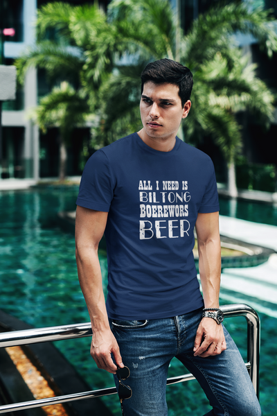 All I Need Is Biltong, Boerewors, Beer T-shirt, South African - Mens Shirt