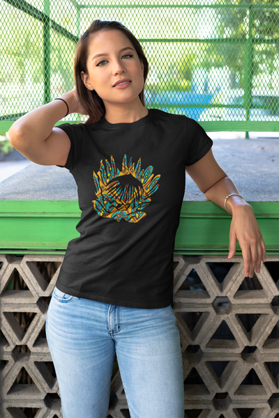 Protea Design With Shweshwe Print - Ladies Shirt